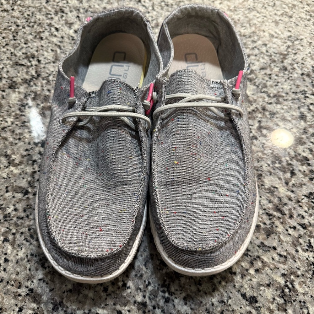Hey Dude Womens Gray and Pink Loafers with Flexible Design 12